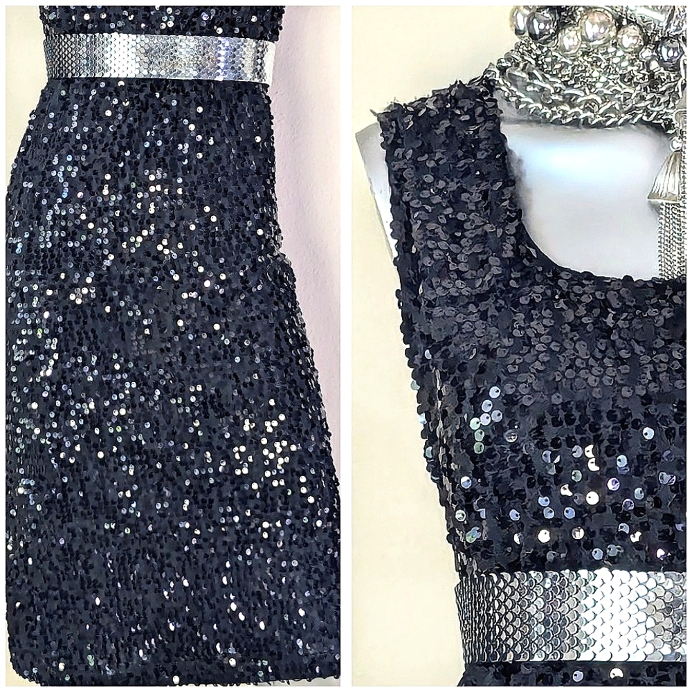 Modern Metallics Avenue Sequin Disco Grunge Shimmery Cocktail Party Dress